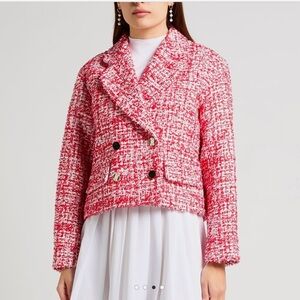 Sandro Cropped Short Tweed Jacket Blazer in Rouge sequins & metallic Sz XL